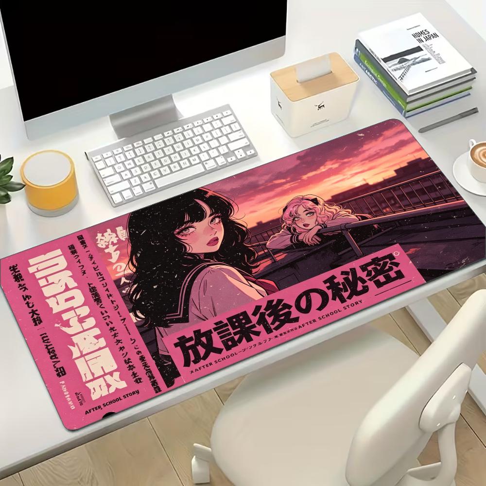 Retro Gaming Magazine - 日本のレトロアニメガールマガジンプリント大型ゲーミングマウスパッド滑り止めゴム製デスクマットPCラップトップオフィスホームデスクトップデコレーション用