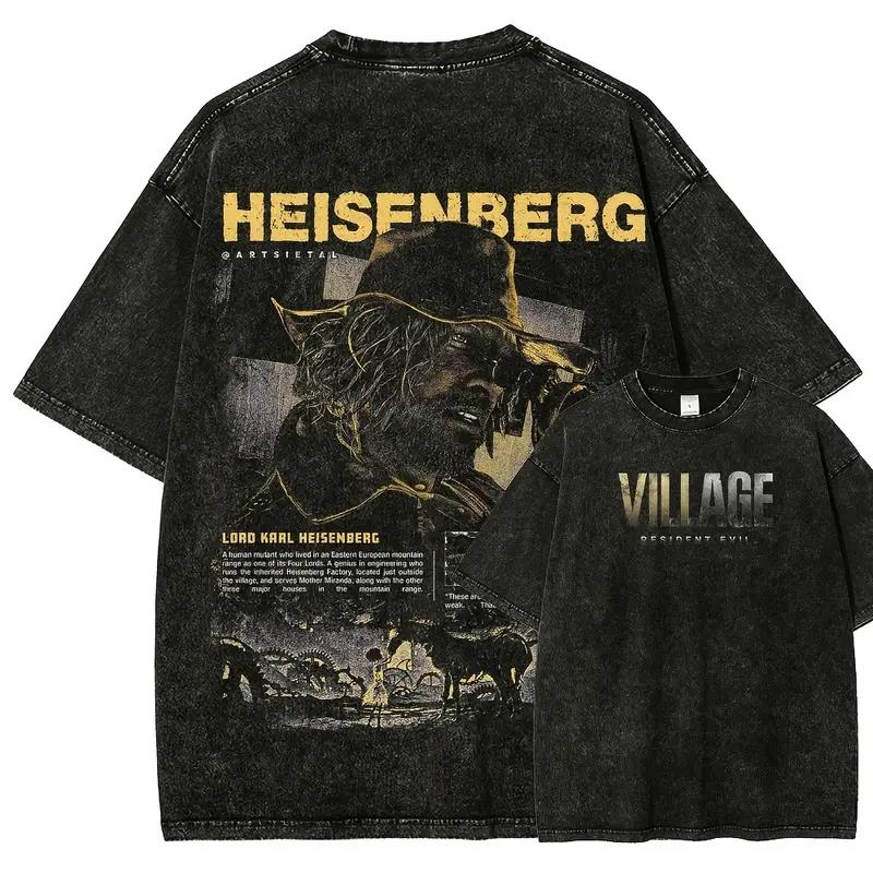 Retro Gaming T Shirts - ゲームバイオハザードカール・ハイゼンベルグプリント Tシャツ男性女性ストリートコットン Tシャツ特大レトロ Tシャツ原宿ウォッシュ Tシャツ