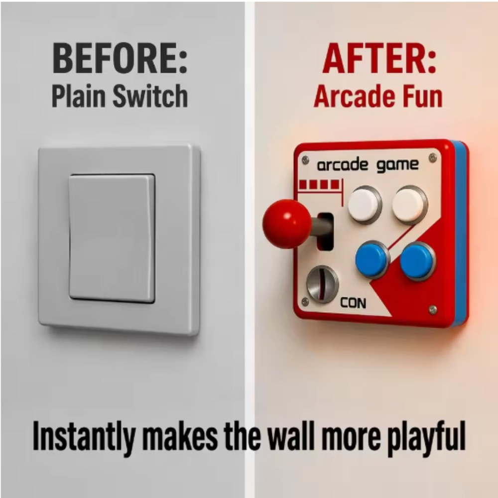 Retro Gaming Gifts - レトロアーケードジョイスティックスイッチプレートカバー、パンチフリー3Dプリントゲームルーム壁飾り、ゲーミング愛好家のためのクールなノスタルジックなギフト