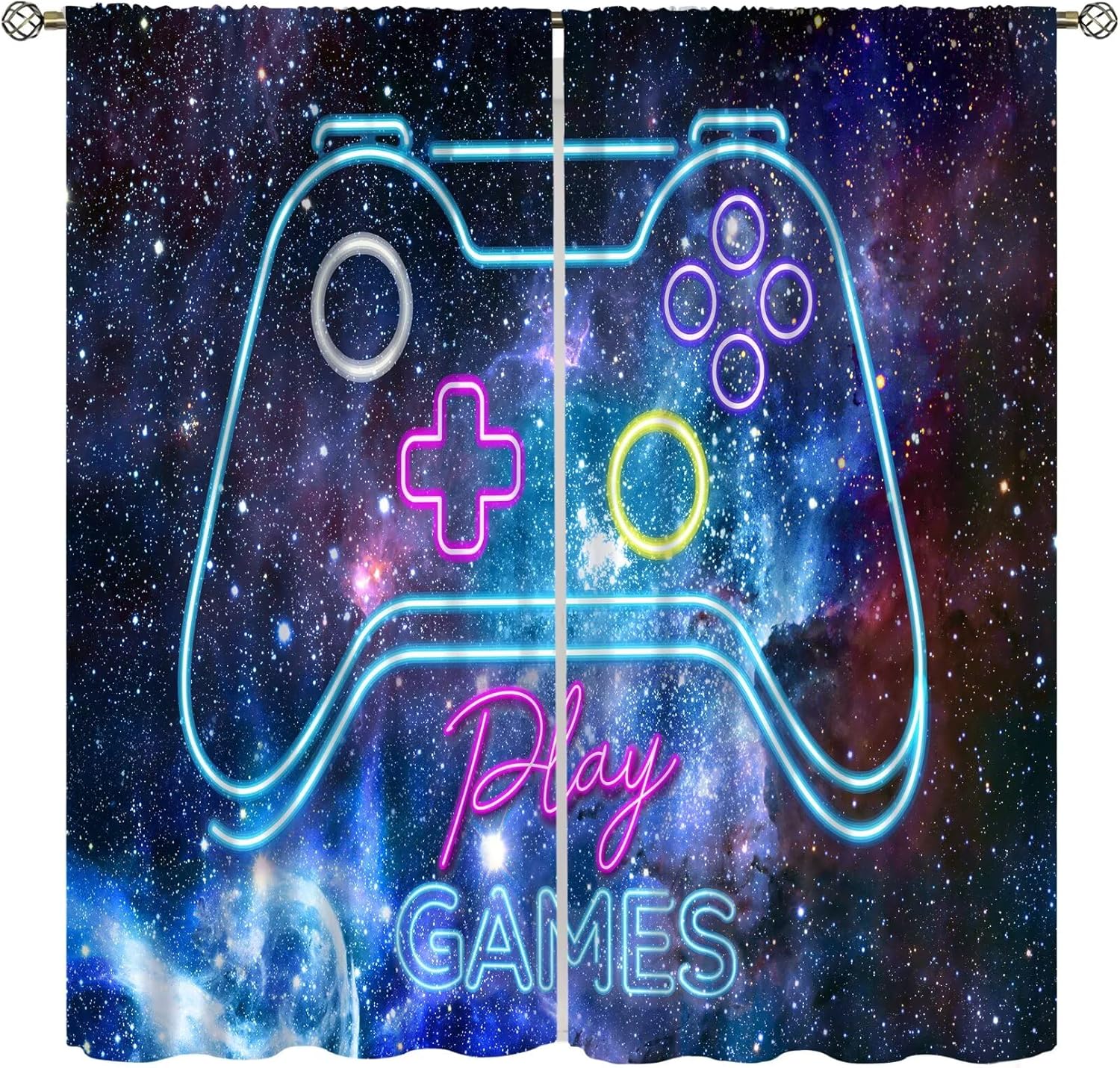 Retro Gaming Cafe - ゲーミングブラックアウトカーテン レトロビデオゲーム ゲームパッド ウィンドウドレープ 男の子 子供