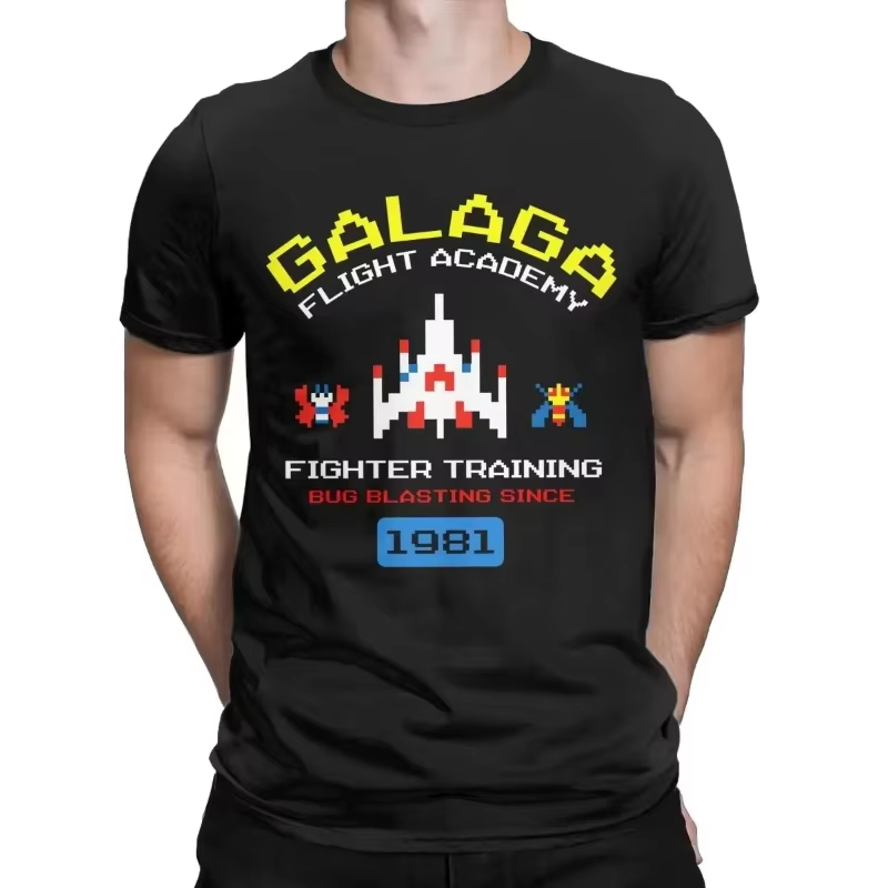 Retro Gaming Gifts - クールなアーケードゲーム「ガラガ」のレトロな80年代風インベーダー宇宙ゲームエイリアンTシャツ メンズ コットン製 ギフトアイデア 夏服