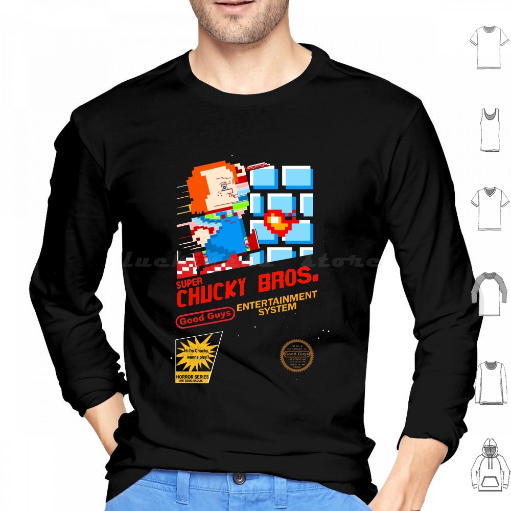 Retro Gaming Guy - スーパーチャッキー1 フーディー コットン 長袖 ホラー ハロウィン