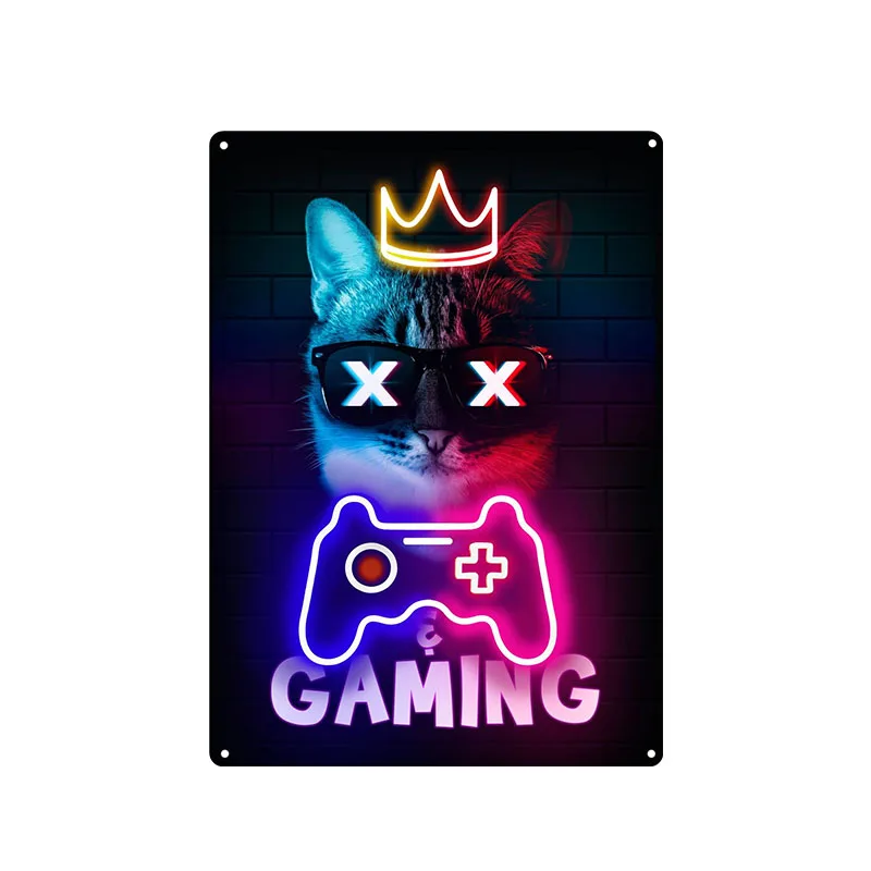 ゲーム猫のビンテージブリキの看板、ゲーマーの部屋の装飾、ぼろ - Retro Gaming Cafe のレビューと価格