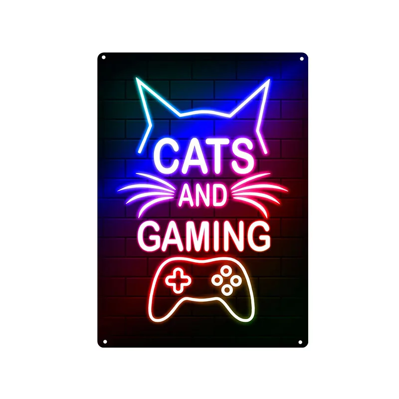 ゲーム猫のビンテージブリキの看板、ゲーマーの部屋の装飾、ぼろ - Retro Gaming Cafe のレビューと価格